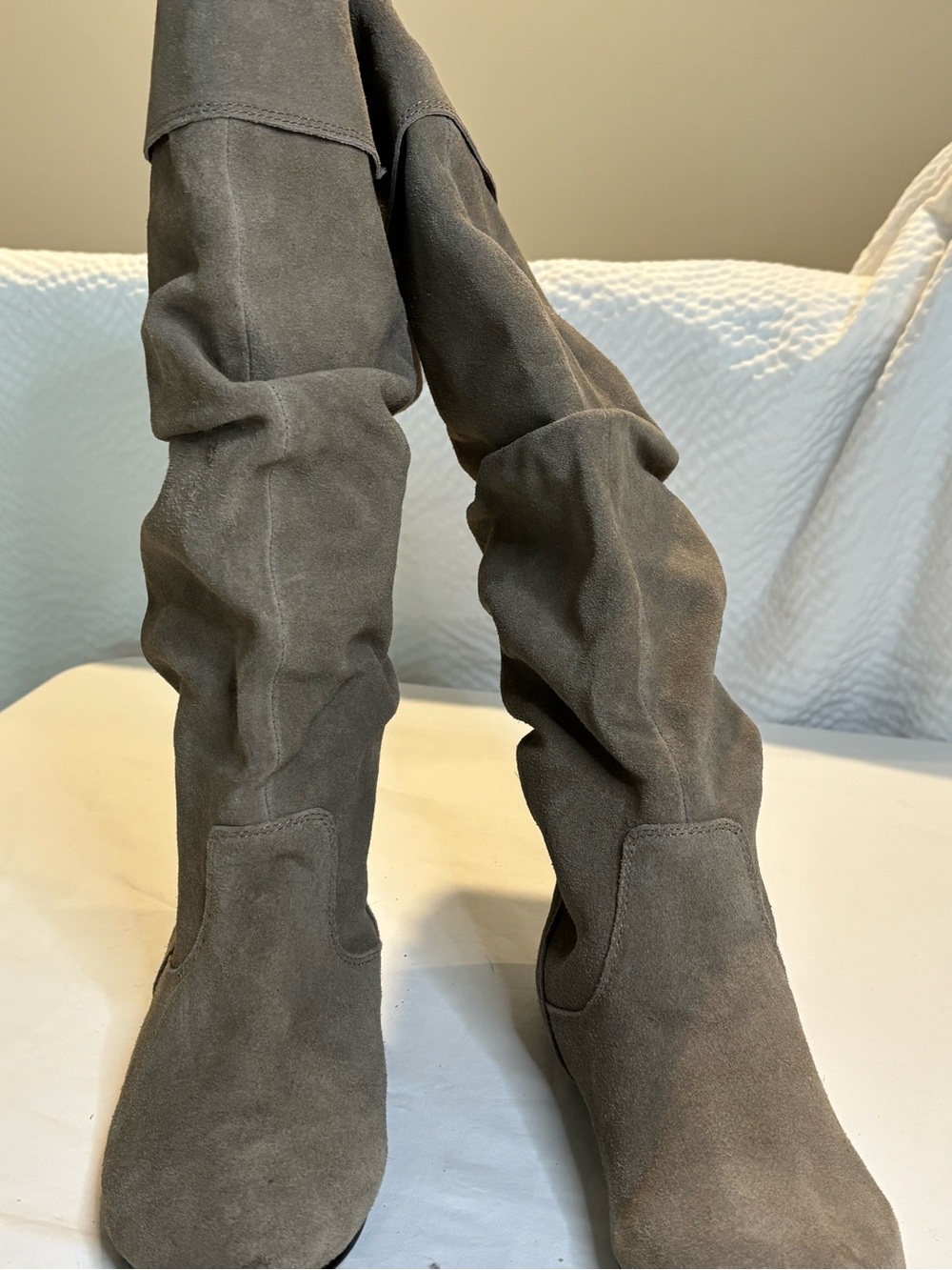 Katie J NYC Taupe Over-the-Knee Slouch Suede Boots